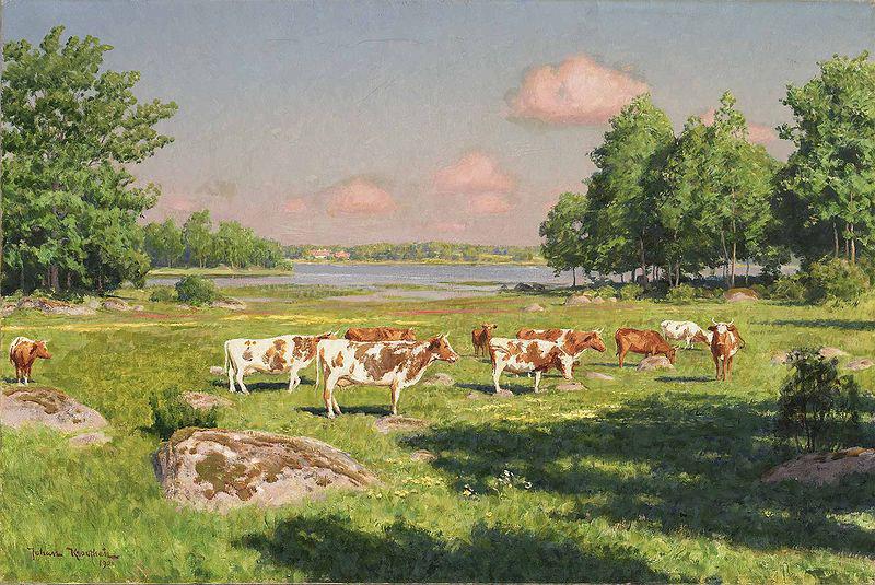 johan krouthen Sommarlandskap med betande boskap oil painting image
